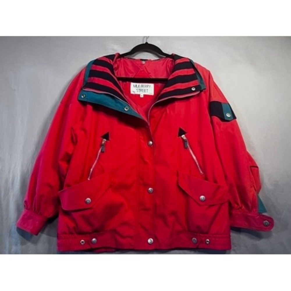 Mulberry Street Vintage Red Bomber Jacket Striped Collar Russian Made Mens Med